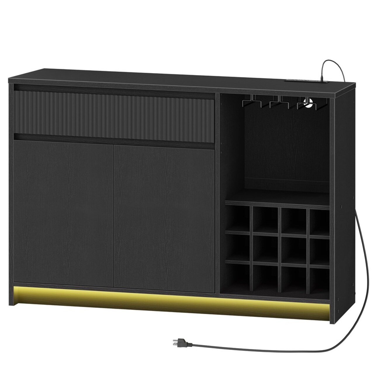 Black Particleboard MDF Metal Wine Bar Cabinet with Buffet Storage and Display